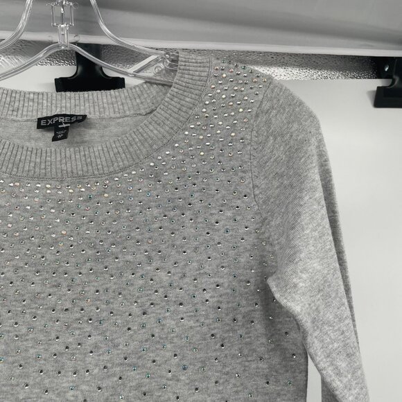 Express Womens Pullover Sweater Sequined Long Sleeve Gray Size XS - Picture 5 of 9